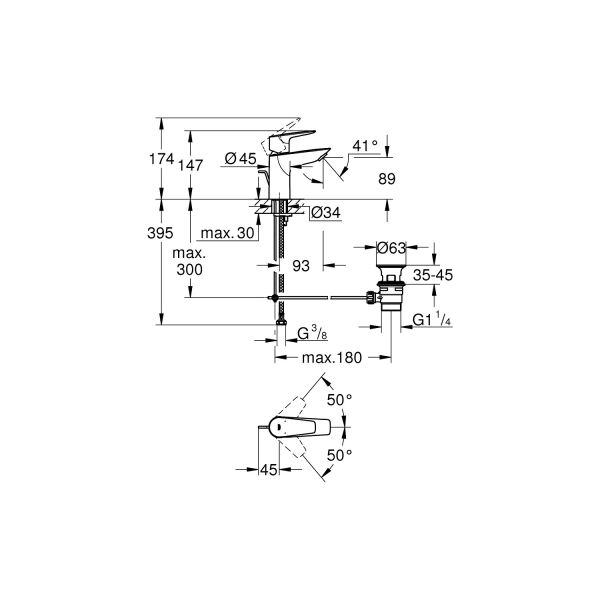 Grohe Bauedge Tek Kumandalı Lavabo Bataryası s-Boyut 23328001