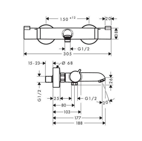 Hansgrohe Ecostat 1000 Termostatik Banyo Bataryası Aplike Krom