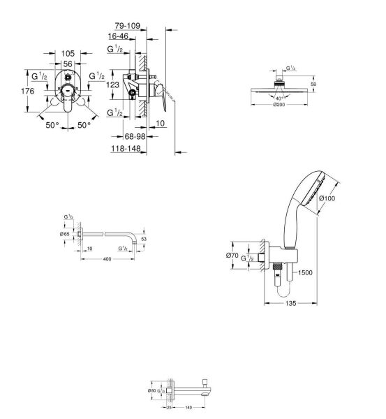 Grohe Eco Gagalı Ankastre Duş Seti - 29039000SET