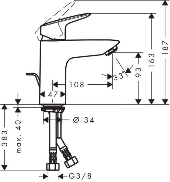 Hansgrohe Logis Tek Kollu Lavabo Bataryası 100 Kumandalı Krom 71100000