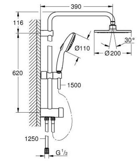 Grohe Tempesta System 200 Duvar Bağlantılı, Divertörlü Duş Sistemi - 27389003