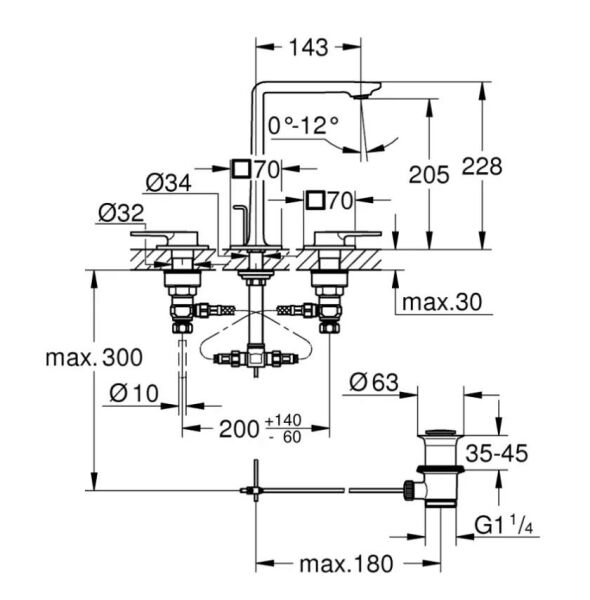 ALLURE 3 DELİKLİ LAVABO BATARYASI 1/2″ M-BOYUT - 20188001