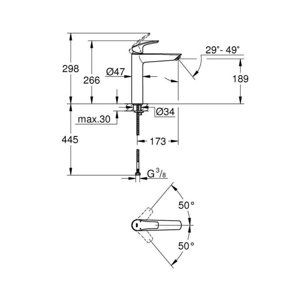 Grohe Eurosmart Tek Kumandalı Lavabo Bataryası Xl-Boyut - 23971003