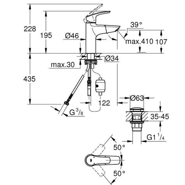 Grohe EUROSMART TEK KUMANDALI LAVABO BATARYASI 1/2'' M-SİZE - 23976003