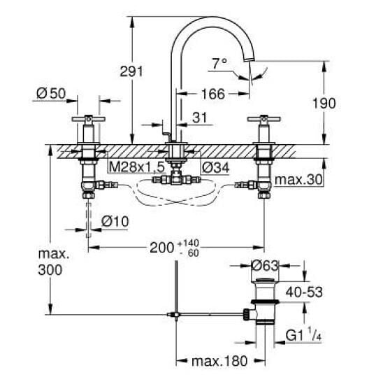 Grohe Atrio 3 Delikli Lavabo Bataryası L-Boyut - 20643GL0