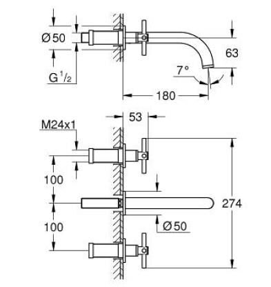 Grohe Atrio 3 Delikli Duvardan Lavabo Bataryası M-Boyut - 20661DA0