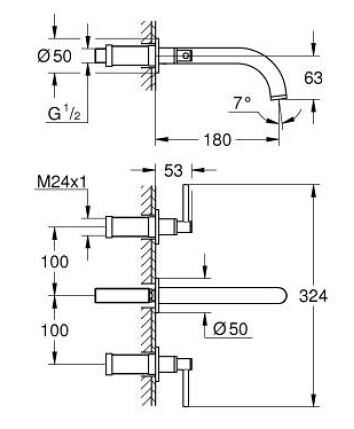 Grohe Atrio 3 Delikli Duvardan Lavabo Bataryası M-Boyut - 20662AL0