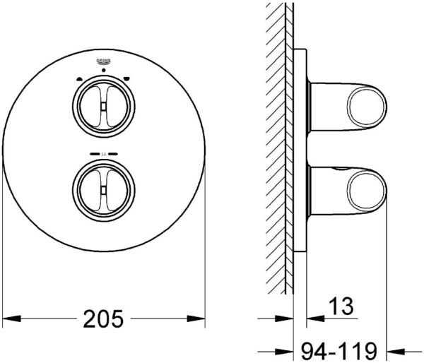 Grohe Veris Ankastre Termostatik Banyo Duş Bataryası - 19364000