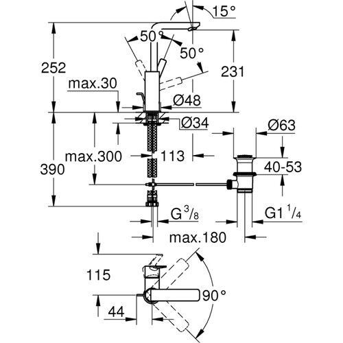 Grohe Lineare Tek Kumandalı Lavabo Bataryası 1/2l-Boyut - 23296AL1