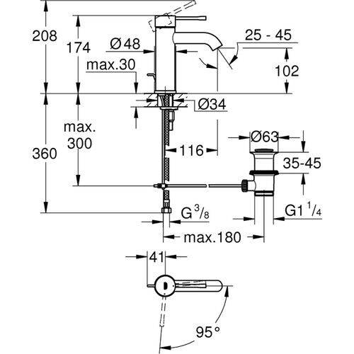 Grohe Essence Tek Kumandalı Lavabo Bataryası s - Boyut - 24180001