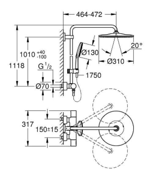 Grohe Rainshower Smartactive 310 Duvara Monte Termostatik Bataryalı Duş Sistemi - 26648000