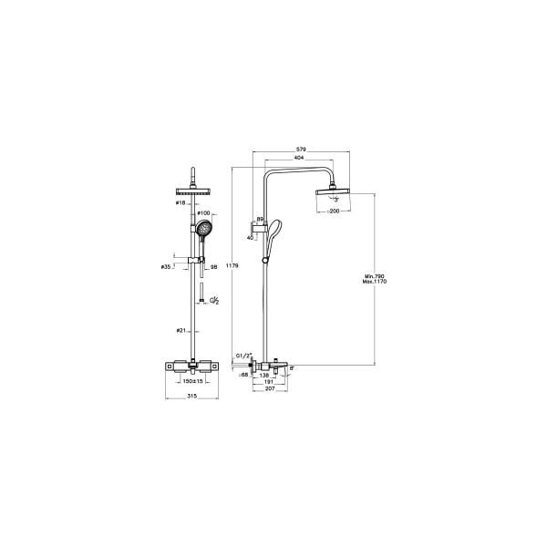 Artema Termostatik Banyo Bataryalı Base Square Duş Sistemi 200 B Krom A47304