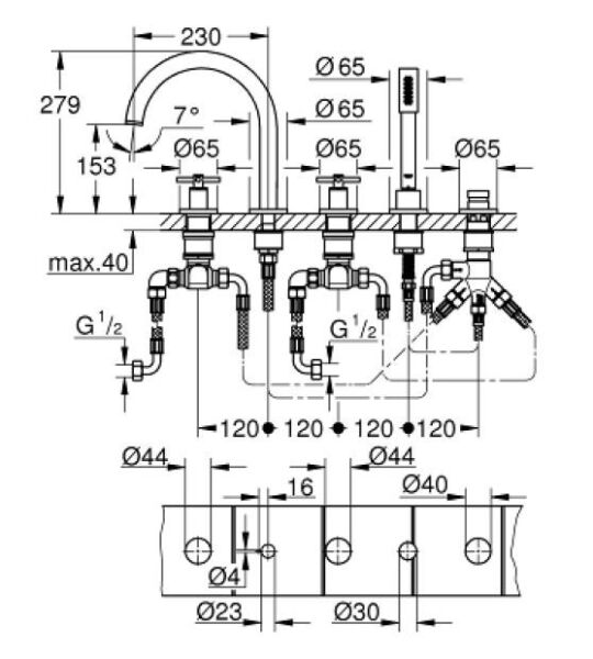 Grohe Atrio 5 Delikli Küvet Bataryası - 19923003