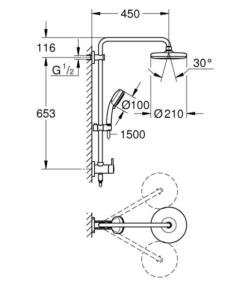 Grohe Retrofit System 210 Duvara monte yön değiştiricili duş sistemi 26190001