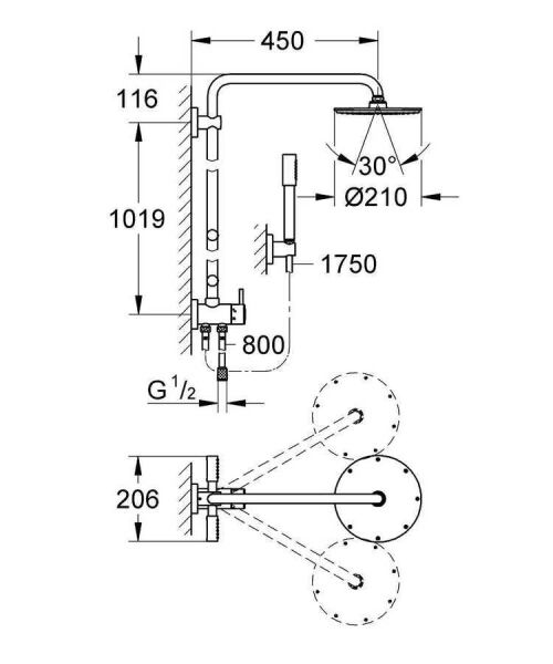 Grohe Rainshower System Duvara Monte Yön Değiştiricili Duş Sistemi (27361000)