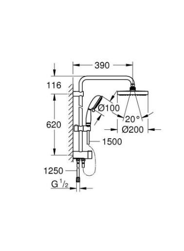 Grohe Duş Seti (Duş Rustik kolonu + Banyo Bataryası) - 23605000set1