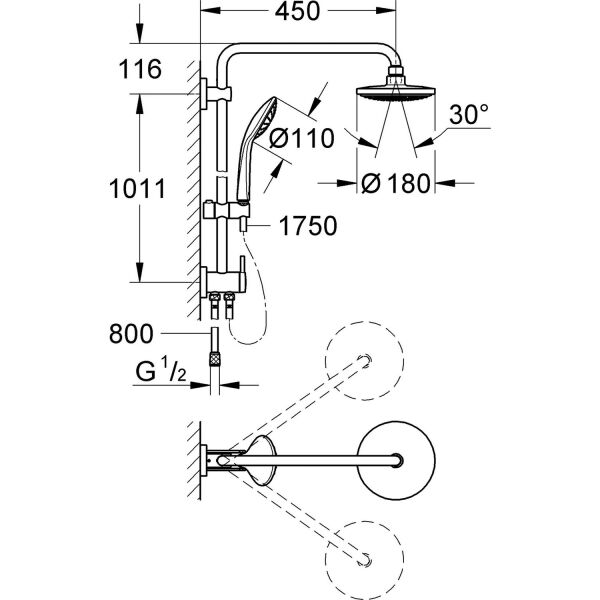 Grohe Euphoria Sistem Duvara Monte Yön Değiştiricili Duş Sistemi 27421001