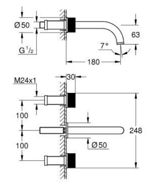 Grohe Atrıo Prıvate Collection 3 Delikli Duvardan Lavabo Bataryası M-Boyut - 20589GL0