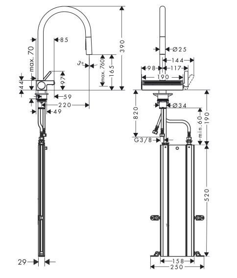 Hansgrohe Aquno Select M81 Tek Kollu Eviye Bataryası - 73831670
