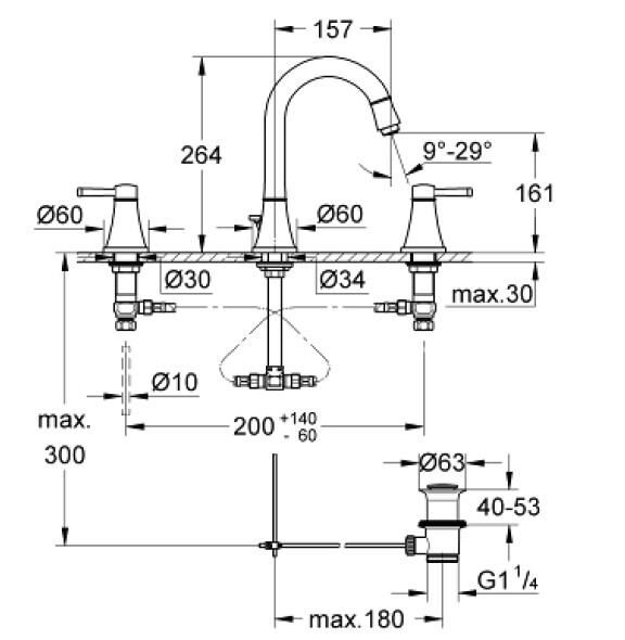 Grohe Grandera 3 Delikli Lavabo Bataryası L-Boyut - 20619000