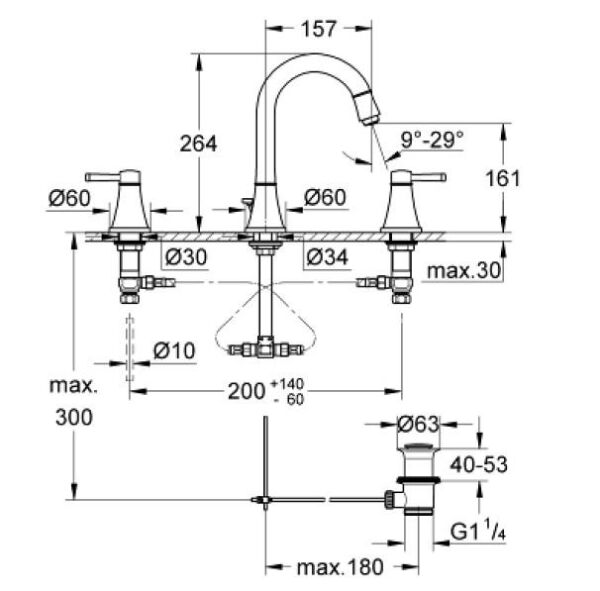 Grohe Gramdera 3 Delikli Lavabo Bataryası L-Boyut - 20619IG0