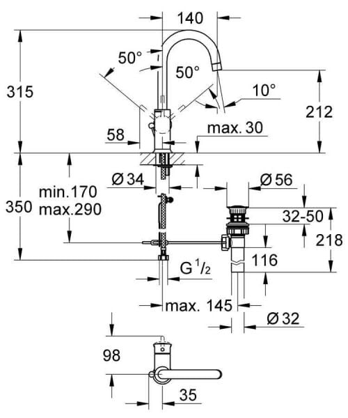 Grohe Bauclassic Tek Kumandalı Lavabo Bataryası (23095000)