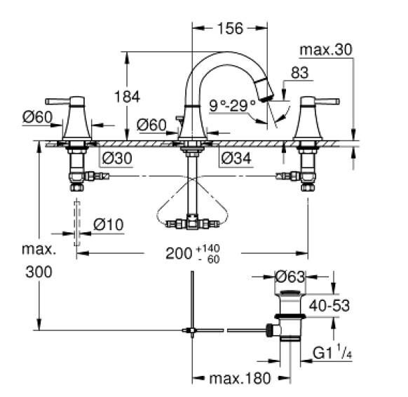 Grohe Grandera 3 Delikli Lavabo Bataryası M-Boyut - 20624000