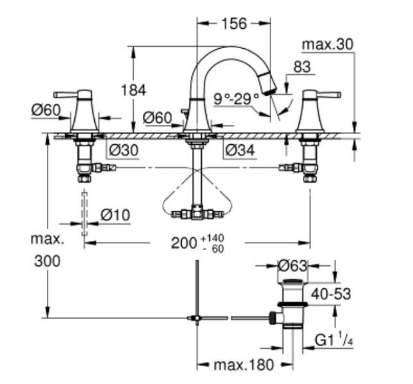 Grohe Grandera 3 Delikli Lavabo Bataryası M-Boyut - 20624IG0