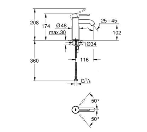 Grohe Essence Tek Kumandalı Lavabo Bataryası S-Boyut - 24172GL1