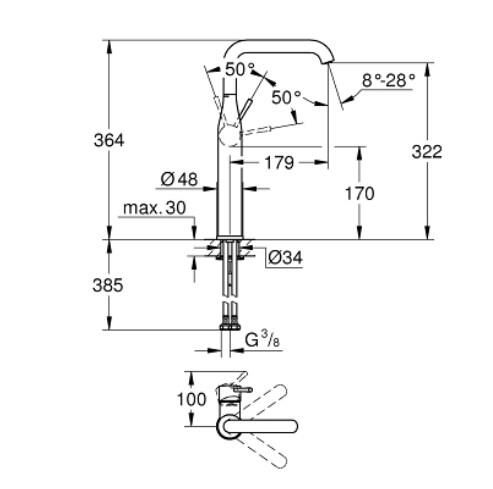 Grohe Essence Tek Kumandalı Lavabo Bataryası 1/2'' XL-Boyut - 24170DA1