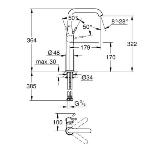 Grohe Essence Tek Kumandalı Lavabo Bataryası 1/2'' XL-Boyut - 24170GN1