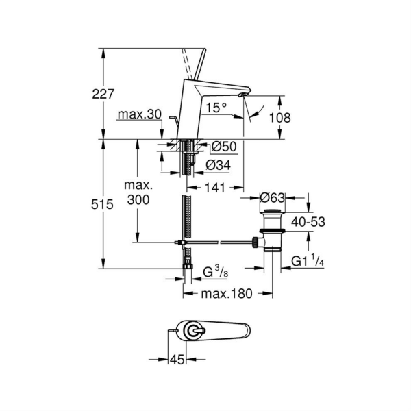Grohe Eurodisc Joy Tek Kumandalı Lavabo Bataryası M-Boyut - 23427000