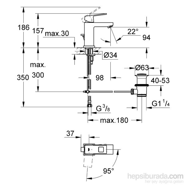 Grohe Eurocube Tek Kumandalı Lavabo Bataryası - 2339000E