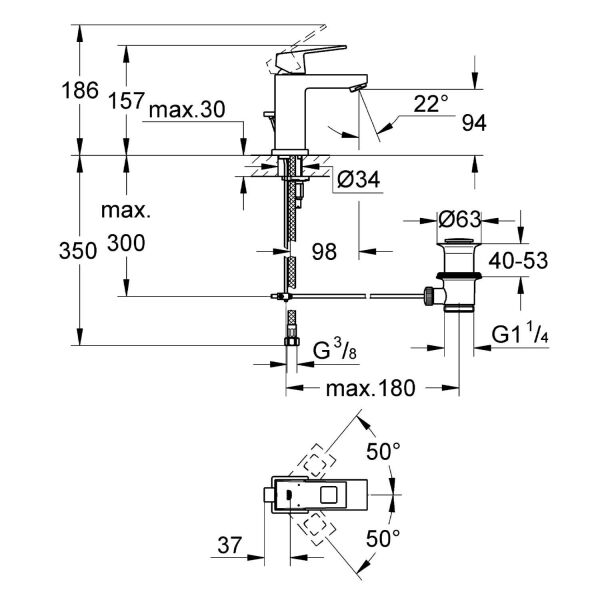 Grohe Eurocube Tek Kumandalı Lavabo Bataryası 23127000