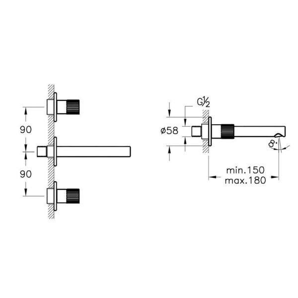 VitrA Origin A4258226 Ankastre Lavabo Bataryası 3 Rozetli Sıva Üstü Bakır