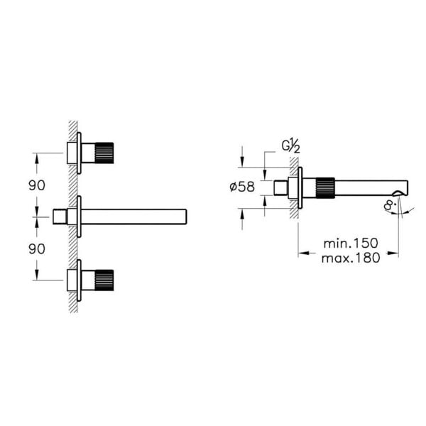 VitrA Origin A4258226 Ankastre Lavabo Bataryası 3 Rozetli Sıva Üstü Bakır
