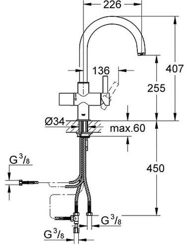 Grohe Blue Tek Kumandalı Eviye Bataryası 1/2'' - 33251000
