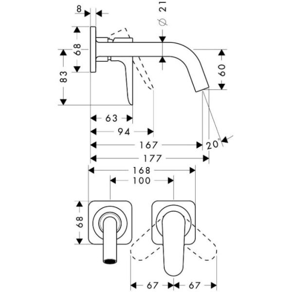 Hansgrohe Axor Citterio M Tek Kollu Lavabo Bataryası 167mm Gaga Krom - 34113000