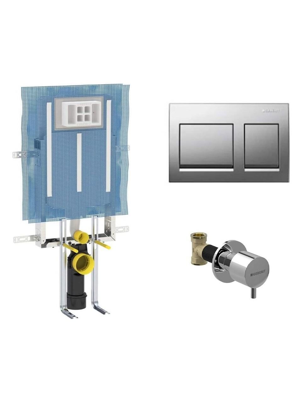 Geberit Alpha Kombifix Duvariçi Gömme Rezervuar Seti 8cm + Mat Krom Kapak
