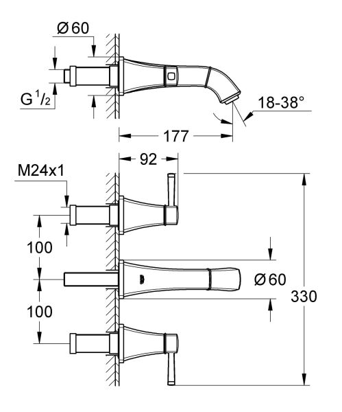 Grohe Grandera 3 Delikli Duvardan Lavabo Bataryası - 20414IG0