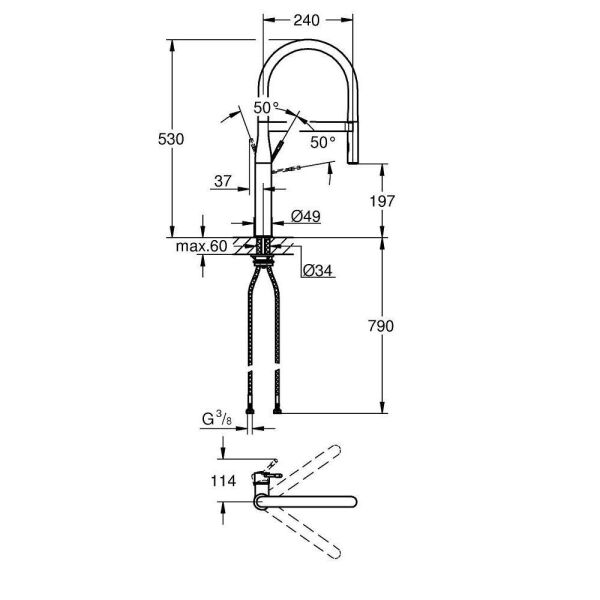 Grohe Eviye Bataryası Spiralli 2 Fonk Essence Krom/Siyah-30294000