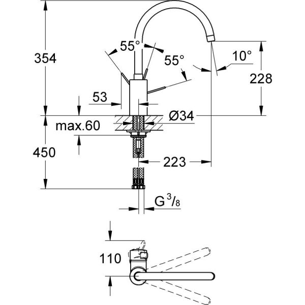 Grohe Eurocosmo Döner Borulu Eviye Bataryası 3284300E