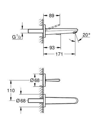 Grohe Eurodisc Joy İki Delikli Duvardan Lavabo Bataryası M-Boyut - 19968000