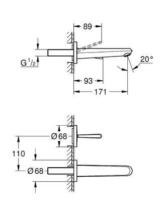 Grohe Eurodisc Joy İki Delikli Duvardan Lavabo Bataryası M-Boyut - 19968000