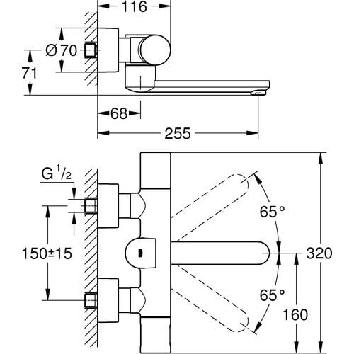 Grohe Eurosmart Cosmopolitan E Duvardan, Fotoselli ve Termostatik sıcaklık Kontrollü Lavabo Bataryası 36333000