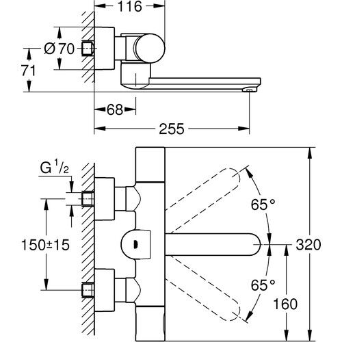 Grohe Eurosmart Cosmopolitan E Duvardan, Fotoselli ve Termostatik sıcaklık Kontrollü Lavabo Bataryası 36333000