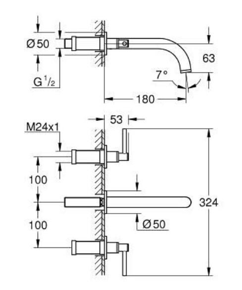 Grohe Atrio Üç Delikli Lavabo Bataryası 1/2'' M-Boyut - 20662GL0