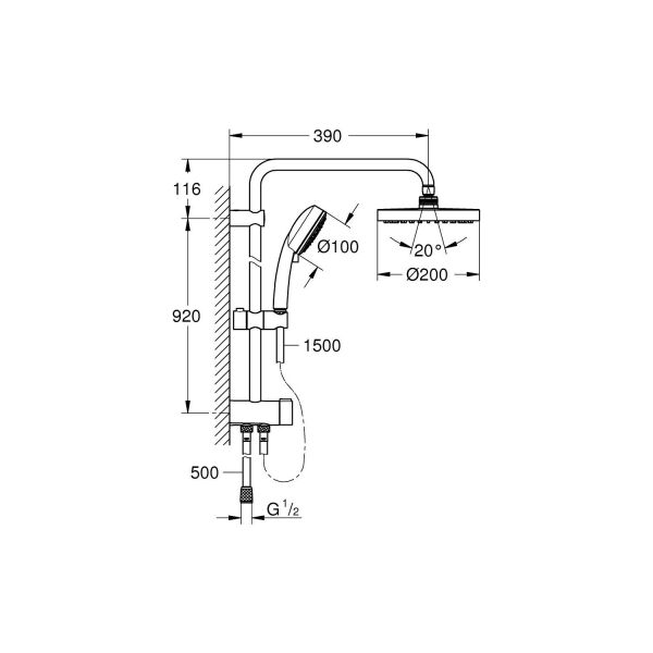 Grohe New Tempesta Cosmo. Sytem 200 Duvar Bağlantılı, Divertörlü Duş Sistemi-26453001