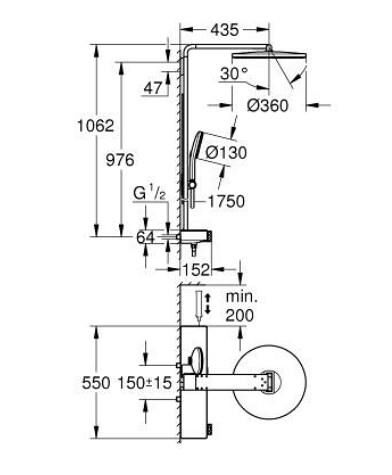 Grohe Rainshower Aqua Pure Duvara Monte Termostatlı Duş Sistemi - 1009640000