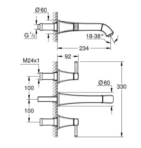 Grohe Grandera 3 Delikli Lavabo Bataryası 1/2'' L-Boyut - 20623IG0